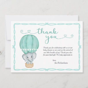 Green Elephant Genderneutraal Baby shower Bedankkaart
