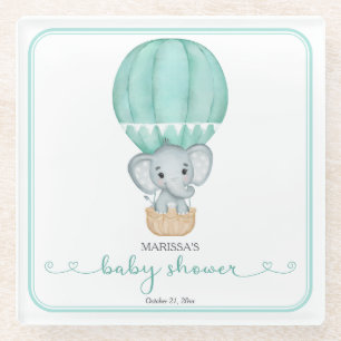 Green Elephant Genderneutraal Baby shower Glazen Onderzetter