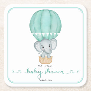 Green Elephant Genderneutraal Baby shower Kartonnen Onderzetters