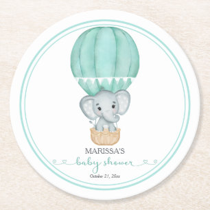 Green Elephant Genderneutraal Baby shower Ronde Kartonnen Onderzetter