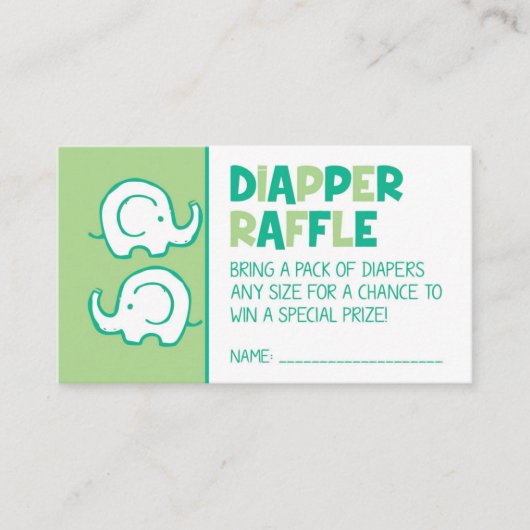 Green Elephant Luier Raffle Ticket Informatiekaartje (Voorkant)