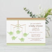 Green Elephant Mobile Baby shower Invitation Kaart (Staand voorkant)