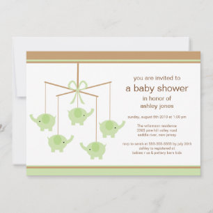 Green Elephant Mobile Baby shower Invitation Kaart