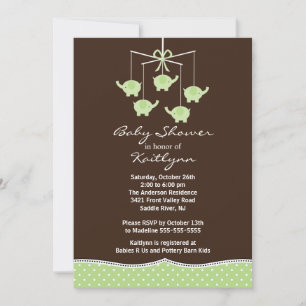 Green Elephant Mobile Baby shower Invitation Kaart