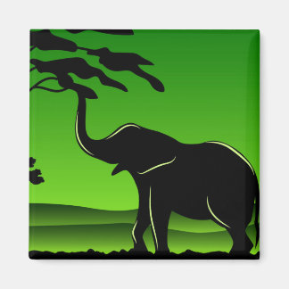 Green Elephant Silhouette Artwork Magneet