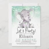 Green Elephant verjaardagsfeestje uitnodiging (Voorkant)