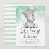 Green Elephant verjaardagsfeestje uitnodiging (Voorkant / Achterkant)