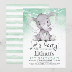 Green Elephant verjaardagsfeestje uitnodiging