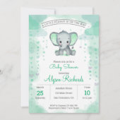Green Elephant Waterverf Baby shower Invitation Kaart (Voorkant)
