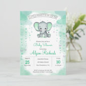 Green Elephant Waterverf Baby shower Invitation Kaart (Staand voorkant)