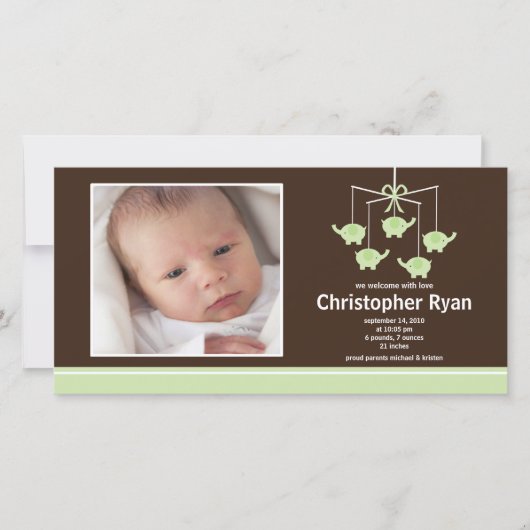 Green Elephants Baby Boy Geboorteaankondiging Aankondiging (Voorkant)