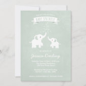Green Elephants Modern Baby Sprinkle Invitations Kaart (Voorkant)