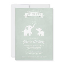 Green Elephants Modern Baby Sprinkle Invitations