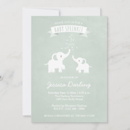 Green Elephants Modern Baby Sprinkle Invitations Kaart