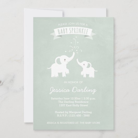 Green Elephants Modern Baby Sprinkle Invitations Kaart (Voorkant)