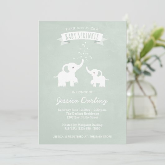 Green Elephants Modern Baby Sprinkle Invitations Kaart (Staand voorkant)