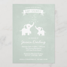 Green Elephants Modern Baby Sprinkle Invitations Kaart