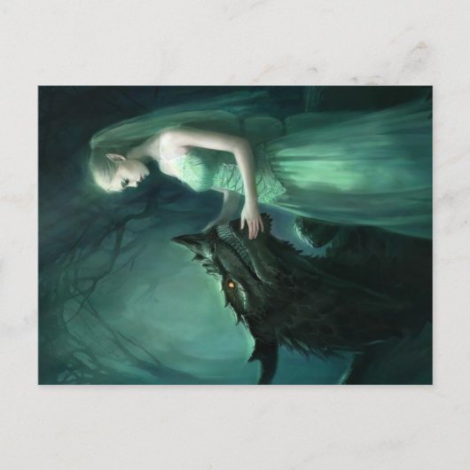 Green Elf en Dragon Briefkaart | Fantasiekunst (Voorkant)