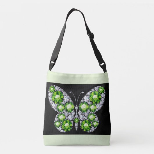 Green Emerald and Diamond Butterfly Rhinestone Crossbody Tas (Achterkant)