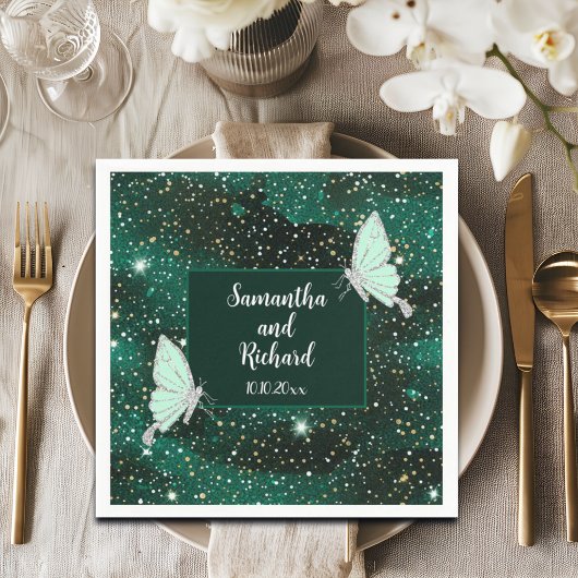 Green Emerald Black Glitter Wedding Servet