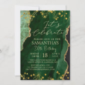 Green Emerald Gold Birthday Party Invitation Kaart (Voorkant)
