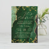 Green Emerald Gold Birthday Party Invitation Kaart (Staand voorkant)