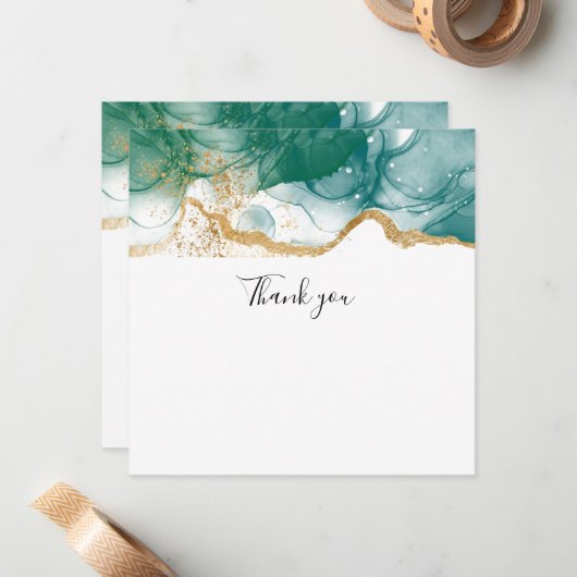 Green Emerald Gold Border Modern Trendy Hartelijk  Notitiekaartje (Voorkant / Achterkant in situ)