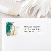 Green Emerald Gold Border Modern Trendy Waterverf Etiket (Insitu)