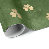 Green Emerald Gold Metallic Shamrock Leaf Clover Cadeaupapier (Rol Hoek)