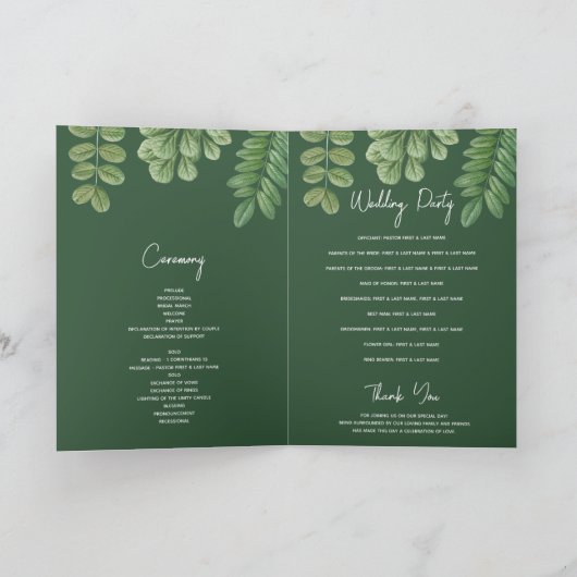 Green Emerald Groen Bruiloft Orde van Service Programma (Binnen)