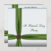 Green Emerald Ribbon St. Patricks Day Party Kaart (Voorkant / Achterkant)