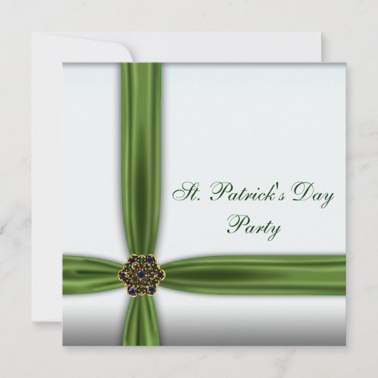 Green Emerald Ribbon St. Patricks Day Party Kaart (Voorkant)