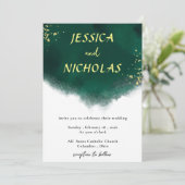 Green Emerald Waterverf huwelijksuitnodiging Kaart (Staand voorkant)