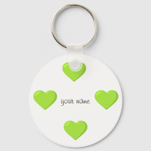 Green Emoji Hearts en '' Jouw naam here " Sleutelhanger