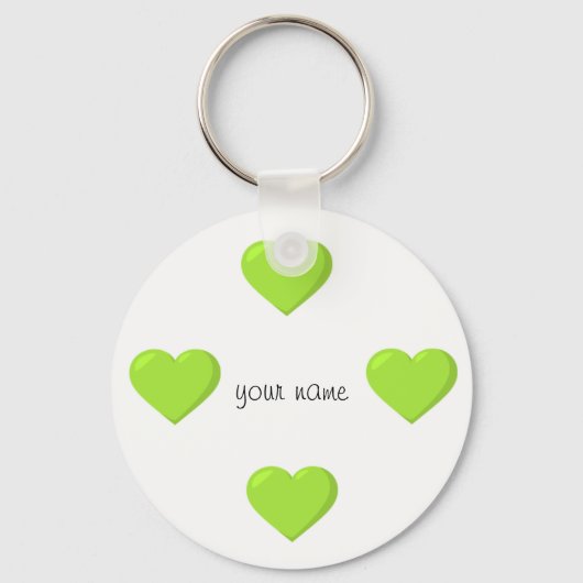 Green Emoji Hearts en '' Jouw naam here " Sleutelhanger (Voorkant)