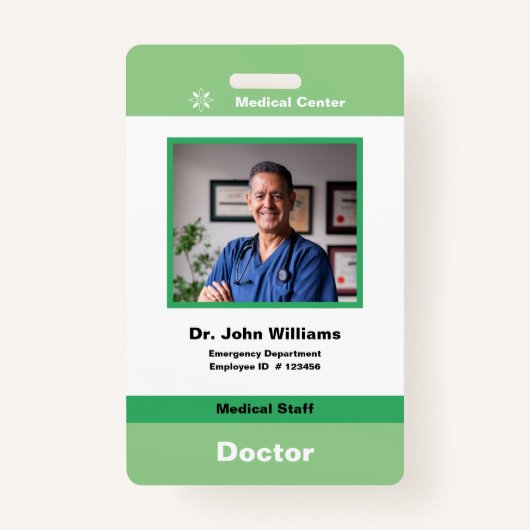 Green Employee photo Company Logo en barcode Badge (Voorkant)