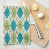 Green en Blue Argyle Theedoek (Quarter Fold)