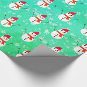 Green en Blue Snowman met sneeuwkerst Cadeaupapier (Hoek)