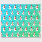 Green en Blue Snowman met sneeuwkerst Cadeaupapier (Vlak)