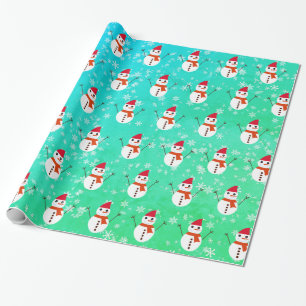 Green en Blue Snowman met sneeuwkerst Cadeaupapier
