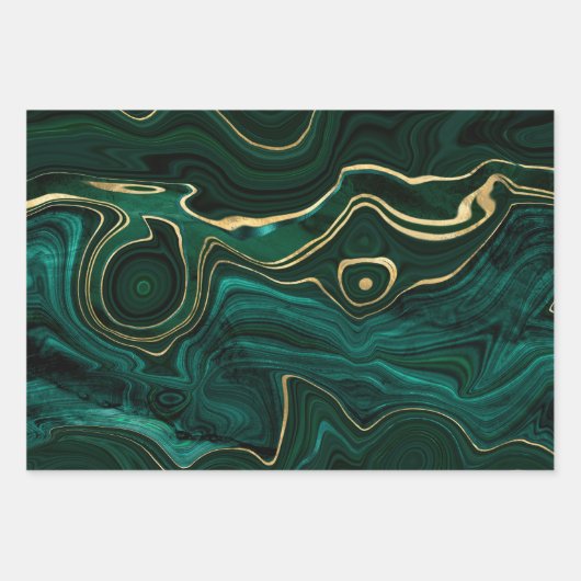 Green en Gold Malachite Gemstone Inpakpapier Vel (Voorkant 2)