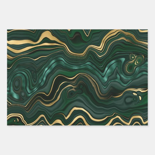 Green en Gold Malachite Gemstone Inpakpapier Vel (Voorkant)