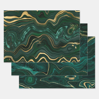 Green en Gold Malachite Gemstone Inpakpapier Vel