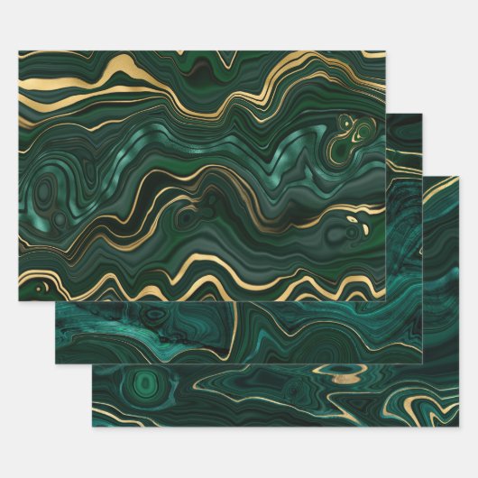Green en Gold Malachite Gemstone Inpakpapier Vel (Set)