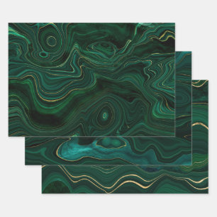 Green en Gold Malachite Gemstone Inpakpapier Vel