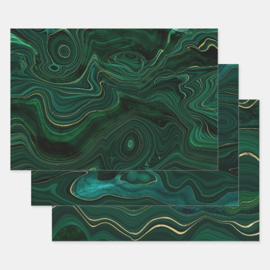 Green en Gold Malachite Gemstone Inpakpapier Vel (Set)