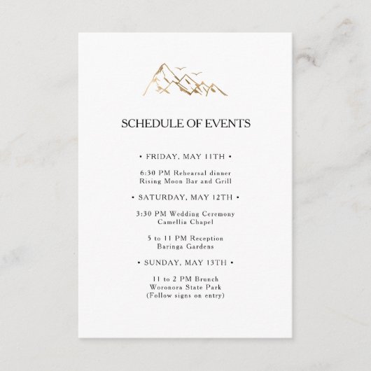 Green en Gold Mountain Bruiloft Schema van Eveneme Informatiekaartje (Voorkant)