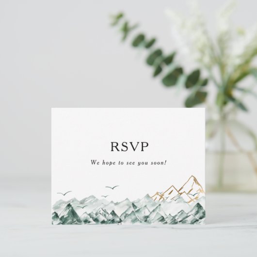 Green en Gold Mountain Menu Keuze RSVP-kaart (Staand voorkant)