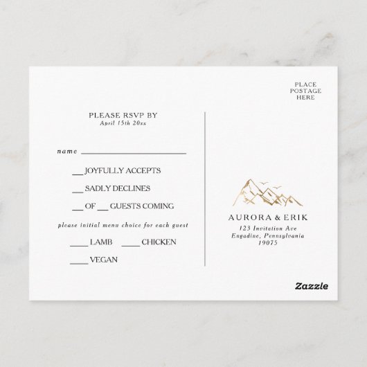 Green en Gold Mountain Menu Keuze RSVP-kaart (Achterkant)