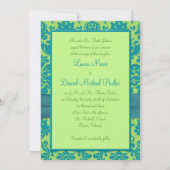 Green en Turquoise Damask Wedding Invitation Kaart (Achterkant)